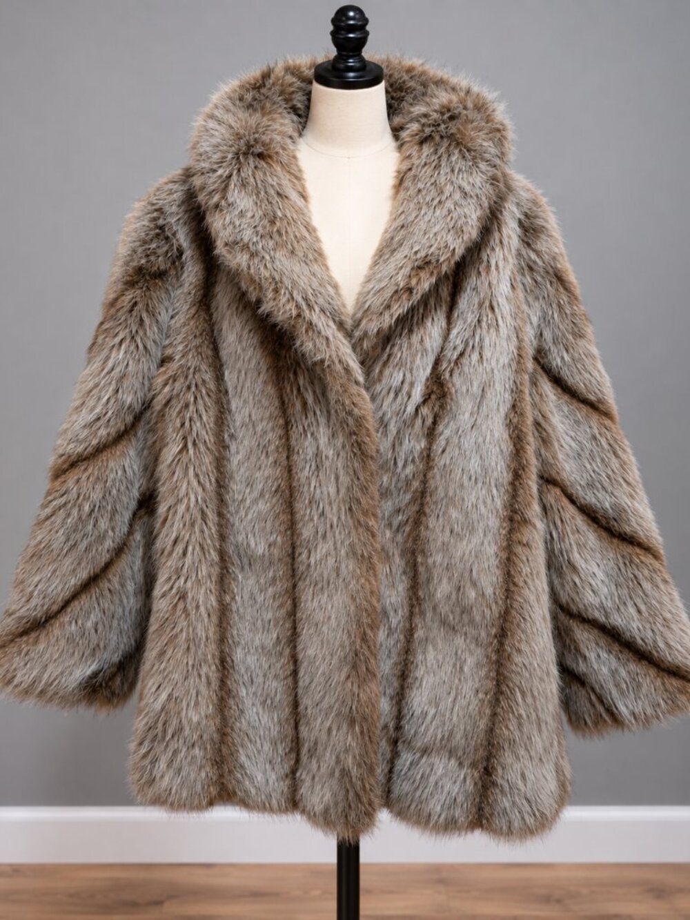 Vintage 1970s Beline Fashions Faux Fur Coat Brown Taupe M/L